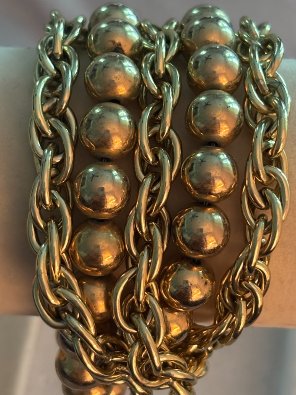 Vintage Coro Gold Tone Multi-Strand Chain + Ivory Enamel Hinged Bangle Bracelet